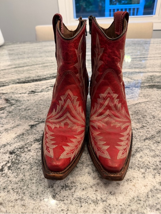 Circle G by corral Shoes - Red Leather Western Ankle Booties with Embroidered Detail